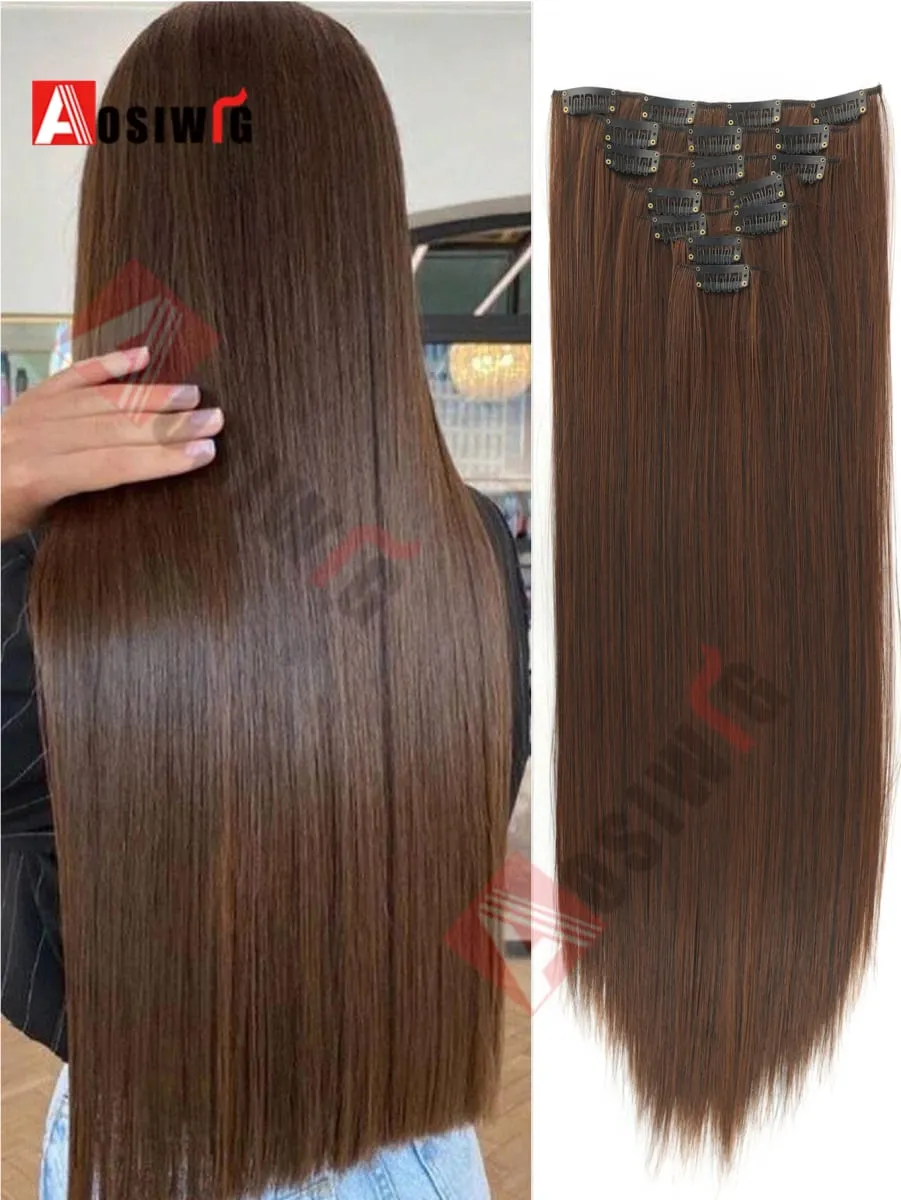 18-32Inch 16 Clips in Hair Extensions Long Straight Hairstyle Synthetic Blonde Black Hairpieces Heat Resistant False Hair Daily — image 9