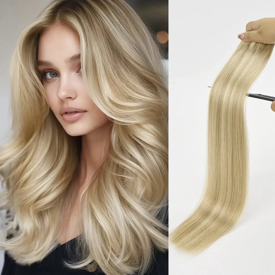 Tape In 100% Human Hair Straight Double Sided Blonde Comfortable Silky Natural Remy Virgin Tape ins Bone Straight Double Drawn — image 12