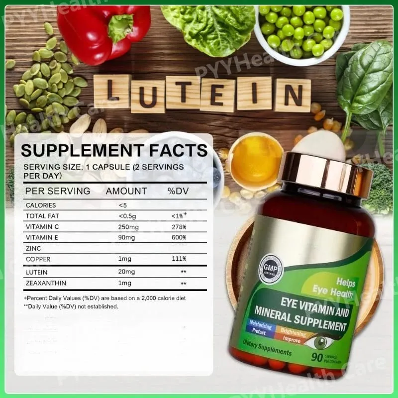 Lutein Eye Vitamins Capsules with Zeaxanthin Zinc Daily Eye Nutrition Supplement Eye Health Support for Adults 90 Count Bottle