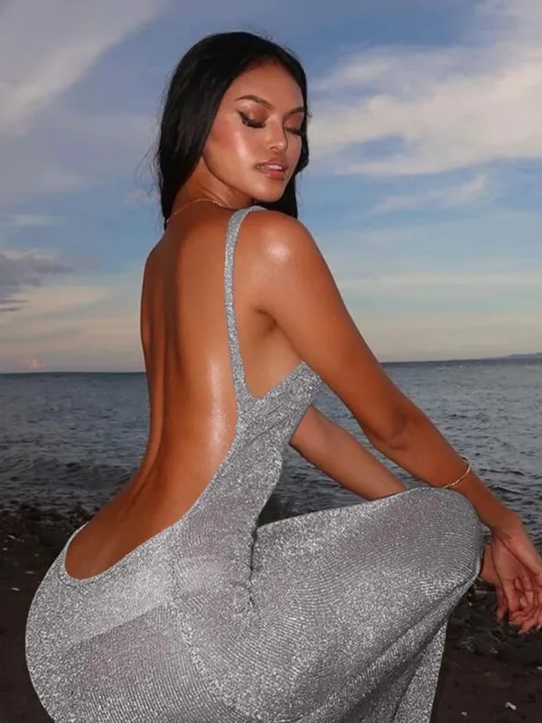 이상한 Puss See Through Dress 여성 2024 여름 얇은 민소매 반짝이 스플릿 Coquette Backless Clubwear Beach 섹시한 베스 티드 — image 8