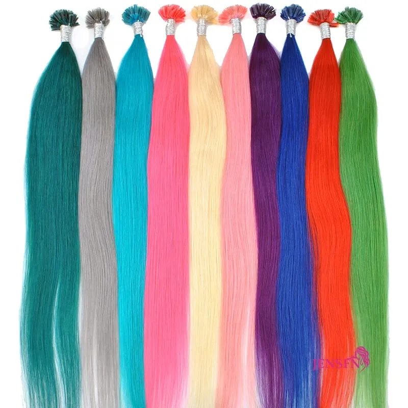 Color Straight Fusion Nail U Tip Human Hair Extensions Keratin 0.5g/Strand 20" Inch For Salon For Women A Variety of Color — image 2