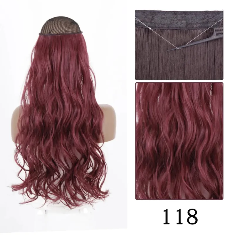 Synthetic No Clip Adjustable Fish Line Hair Extensions Natural Blonde Brown Long Wavy Heat Resiatant Hairpiece For Women