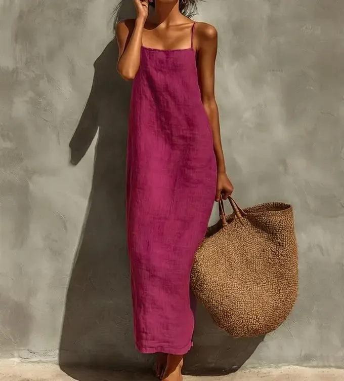 Yaz Kadın Düz Renk Rahat Rahat Kayma Sundress Kum Beachwear Backless Kolsuz Gevşek Maxi Uzun Tatil Elbiseleri — image 14