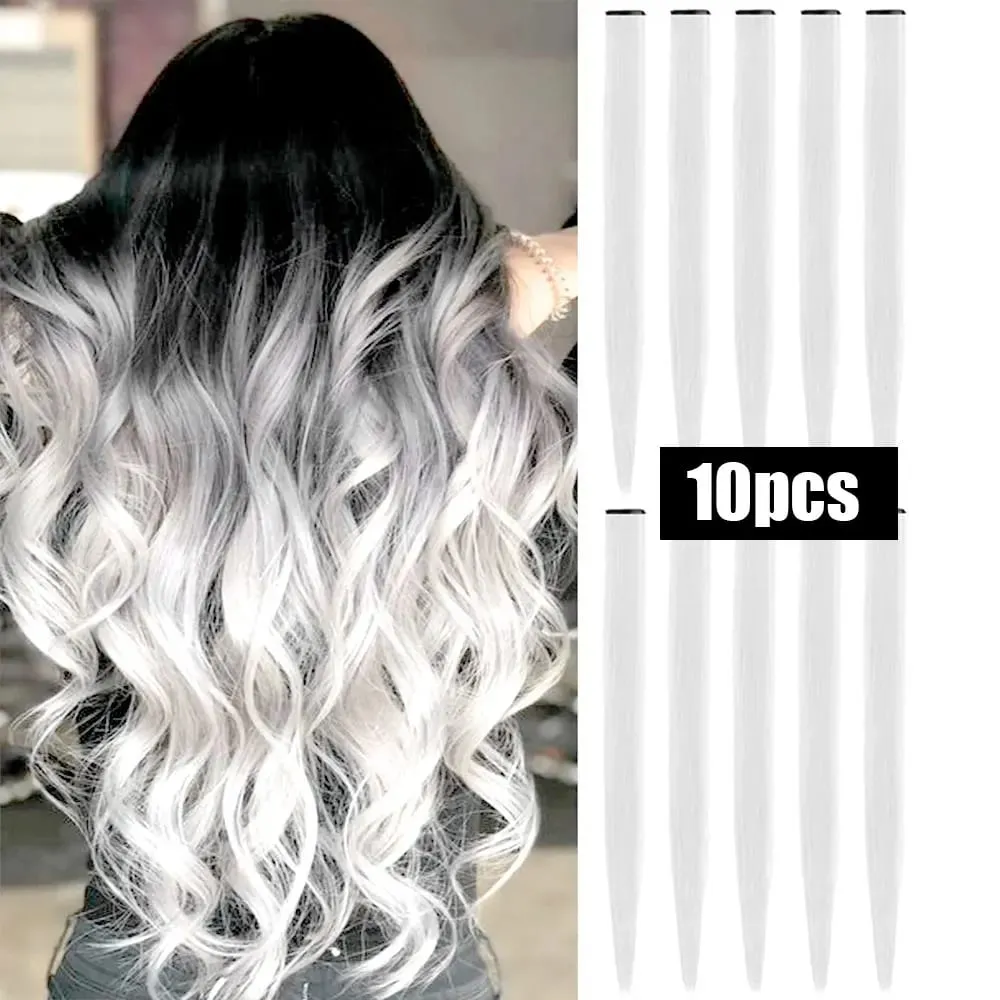 10 PCS Colored Hair Extensions Straight Hairpiece Multi-colors Party Highlights Clip in Synthetic for Women Girls Cosplay Gift — image 10