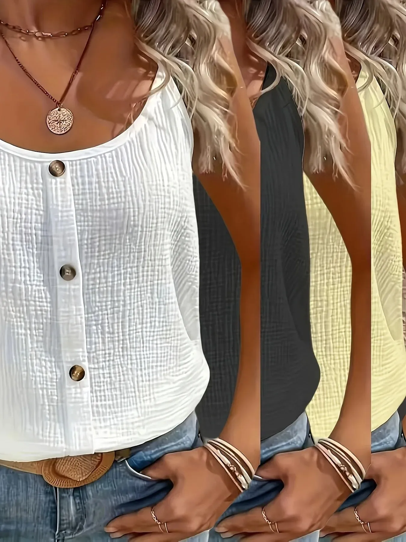 Summer Solid Color Stretchy Comfortable Camisole Tank Top 3pcs Set for Home Outings Travel and Vacations — image 8