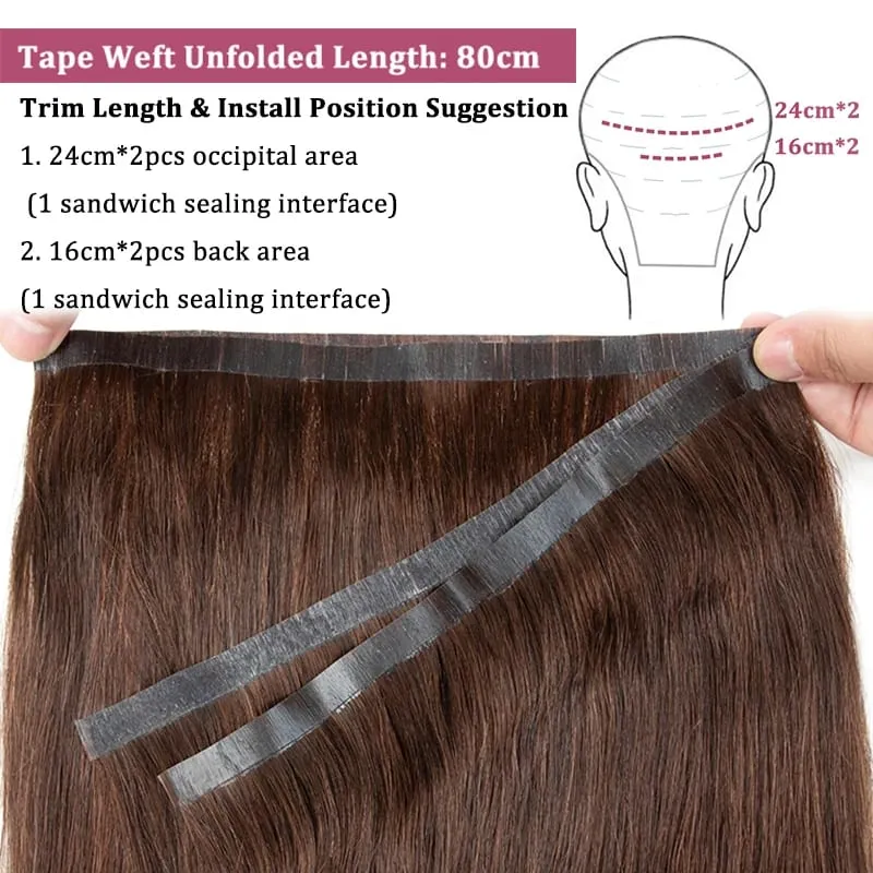 Seamless Natural Tape Weft Long PU Skin Weft Tape in Human Extensions No Glue Human Hair For Fine Hair 80cm Long Weft Bundles