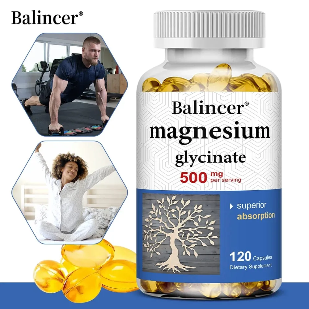 Magnesium Glycinate 500 Mg - 30/60/120 Capsules High Absorption Dietary Supplement for Sleep Heart & Muscles Health NON-GMO — image 1