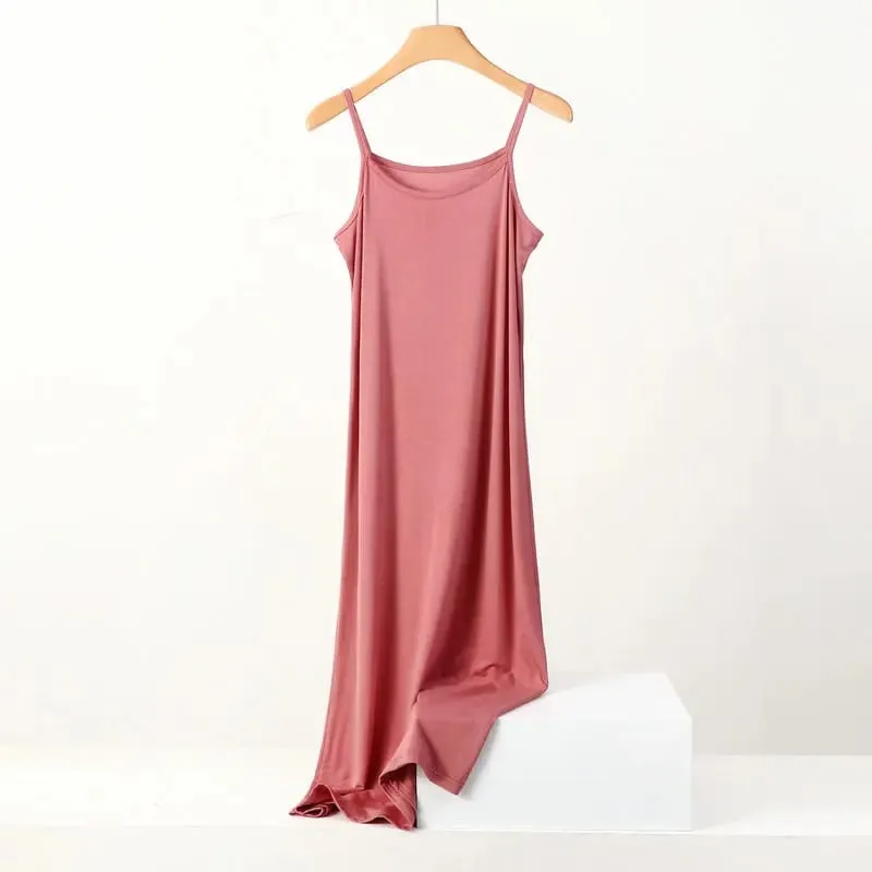 Plus Size Spring and Summer Versatile Slim Long Inner Nightgown Suspender Modal Cotton Solid Color Bottoming Dress — image 6