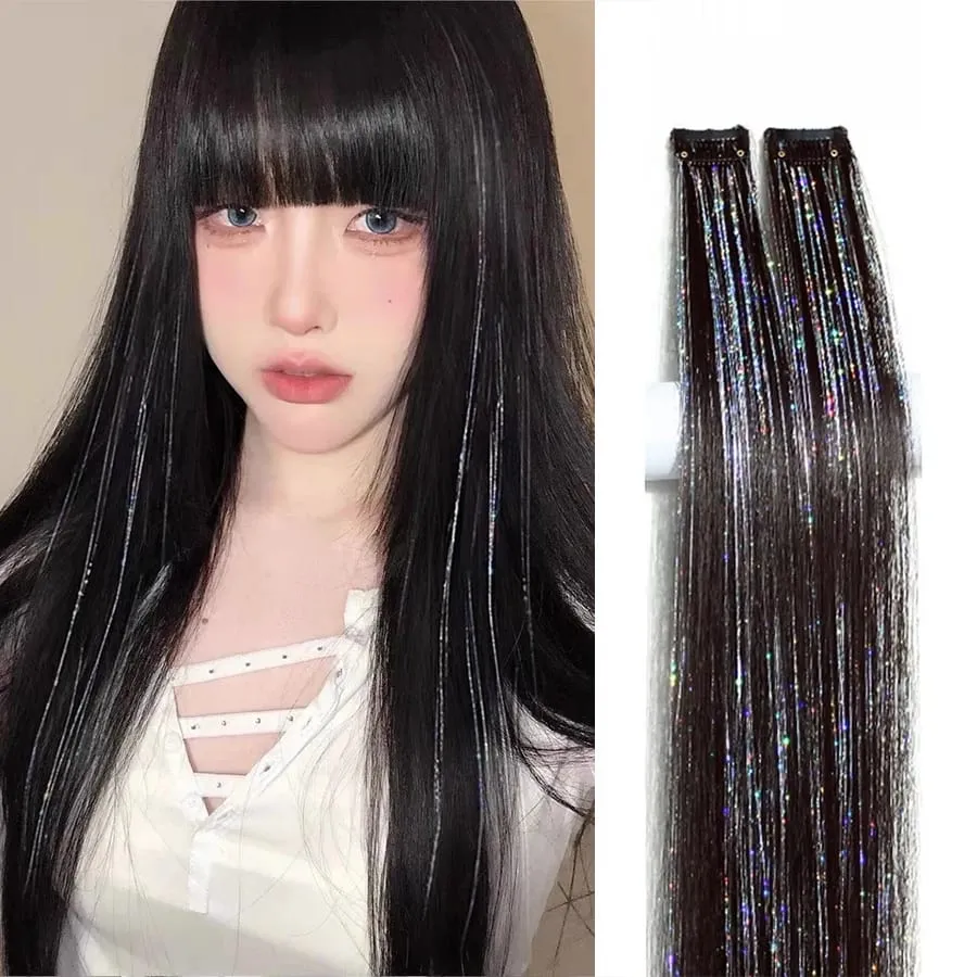 Synthetic Ear-dyed Laser Wig Piece One-card Seamless Feather Hair Extension Artifact Girl Group Stage Headdress Patch — image 2
