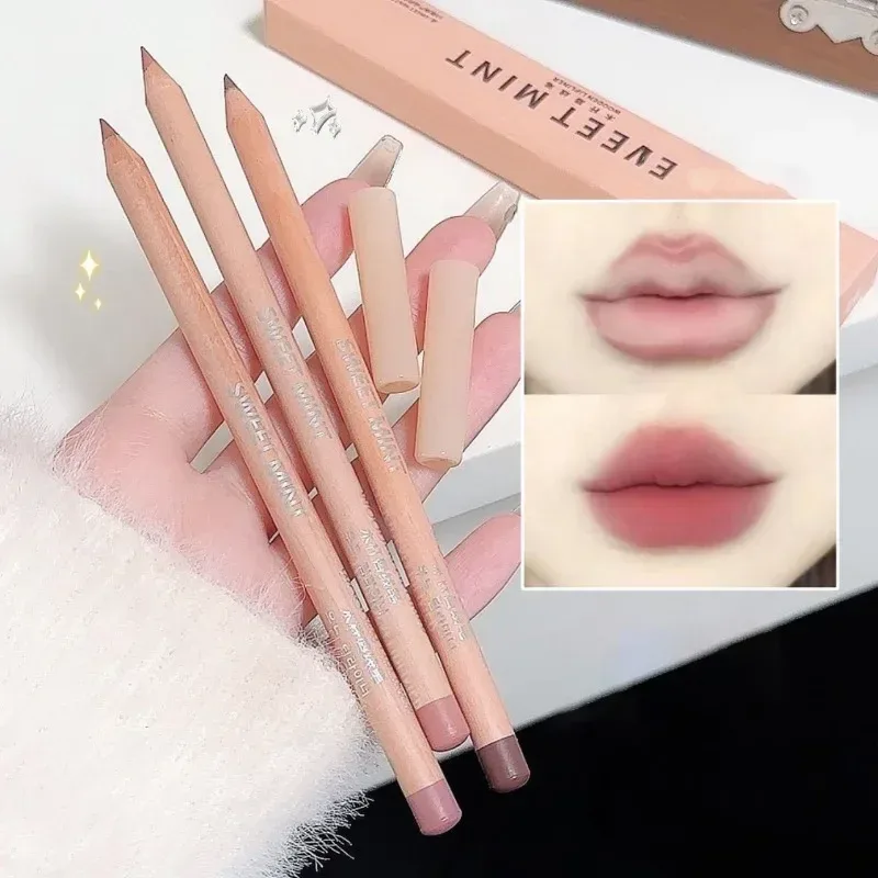 Wooden Matte Lip Liner Pencil Long Lasting Waterproof Nude Low Saturation Lip Pencil Natural Contour Lip Makeup for Beginners — image 3
