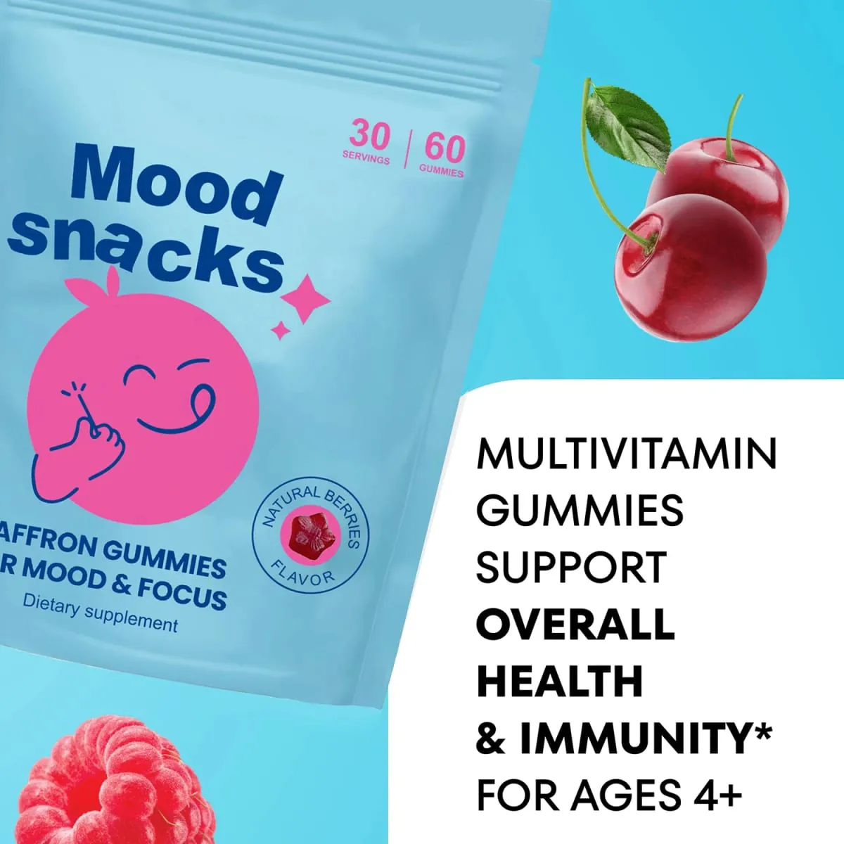 Mood Snacks - Kids Saffron Gummies Συμπληρώματα Φυσικών Μούρων Προσφέρουν Υποστήριξη διάθεσης και Calms Temper Tantrums Gummies χωρίς ζάχαρη — image 4