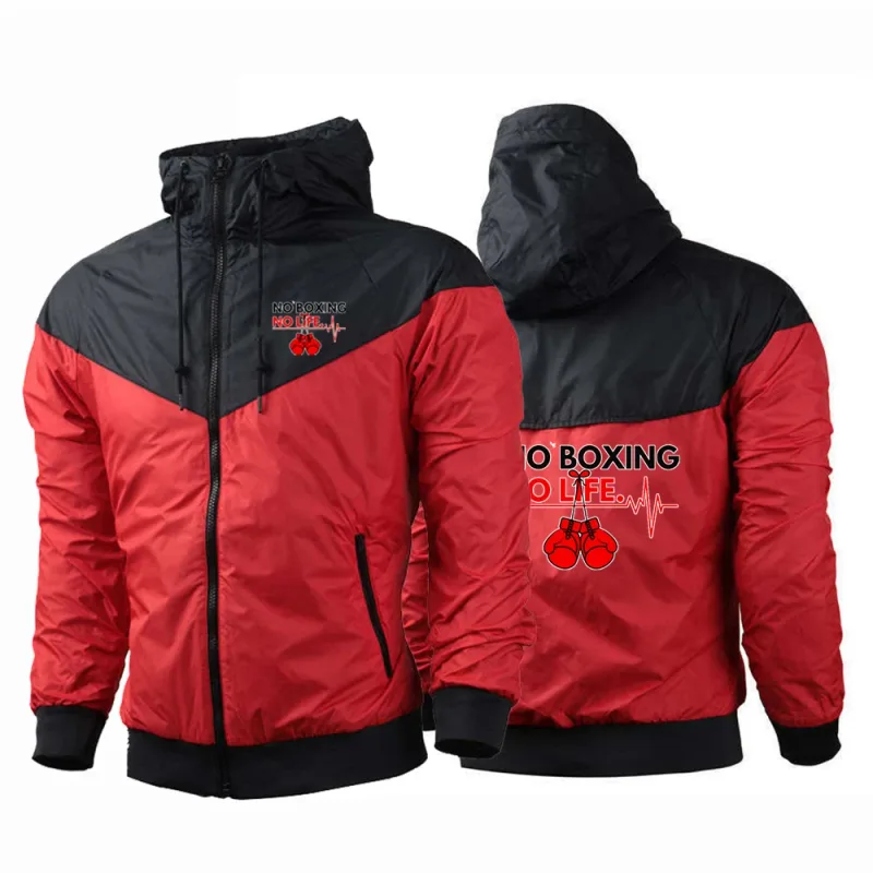 2025 No Boxing No Life Gym Men's Spring and Autumn Thin Windproof Casual Hooded Color Matching Fashion Printing Windbreaker Coat — image 9
