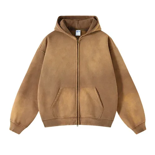 Heren Hoodies met ritssluiting Tie Dye Washed Dubbel oversized vest Sweatshirt Los Plus Pluche Gradiënt Heren Truien met capuchon Winter — image 14