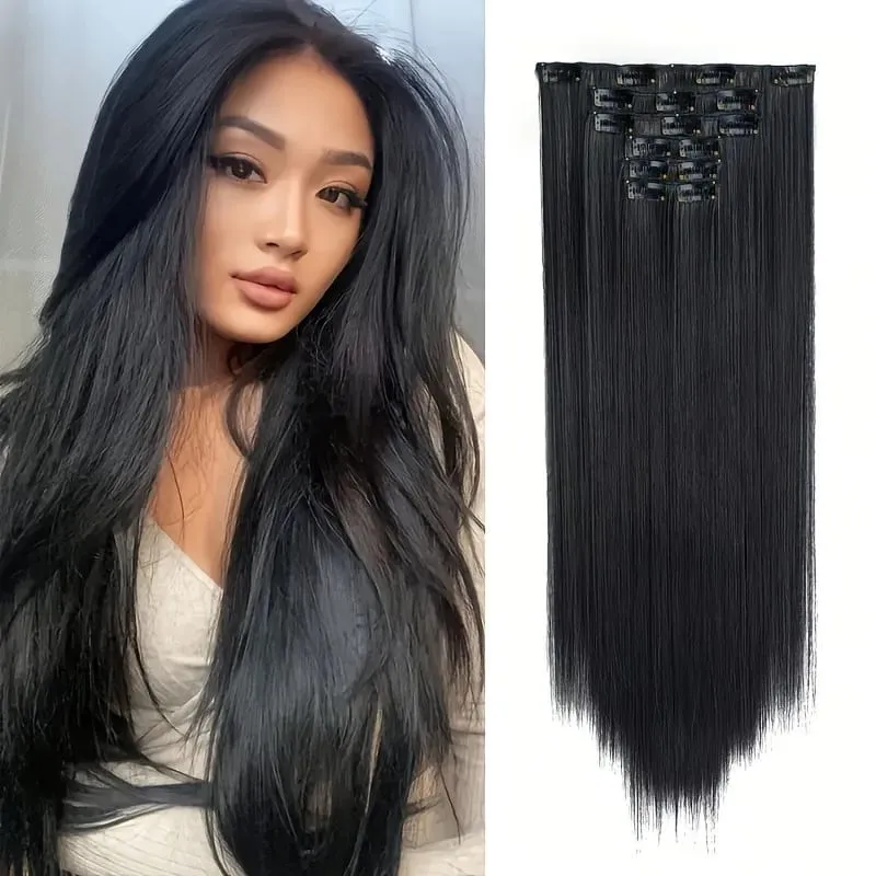 Clip In Hair Extensions Hair Extensions Thick Long Lace Weft Lightweight Synthetic Hairpieces For Women Chocolate Brown With Go — image 7