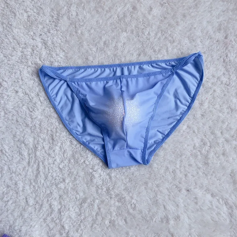 New Men Erotic Breathable Soft Ice Silk Baggy Sheer Bulge Pouch Bikini Thongs Briefs Underpants Solid Men's Underwear Thongs — image 9