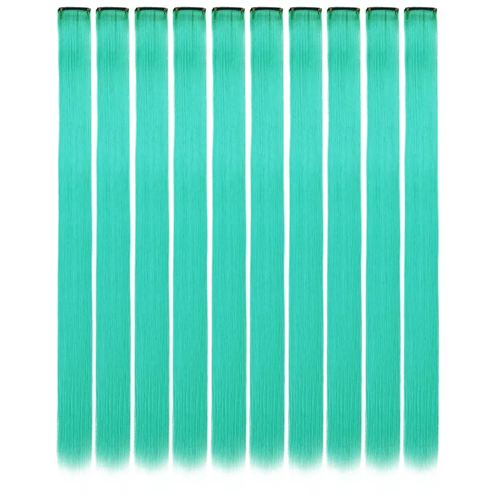 10PCS/Pack Colored Party Highlights Clip in Hair Extensions for Girls 22 Inches Omber colors Straight Hair Synthetic Hairpieces — image 14