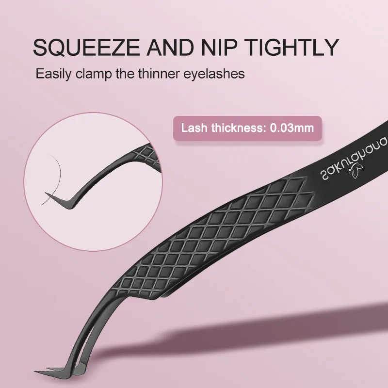Professional Eyelash Tweezers Black Fiber Tip For Lash Extensions Mega Volume Mink Lashes Tool Makeup Artist Kit
