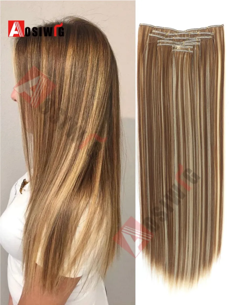 18-32Inch 16 Clips in Hair Extensions Long Straight Hairstyle Synthetic Blonde Black Hairpieces Heat Resistant False Hair Daily — image 12