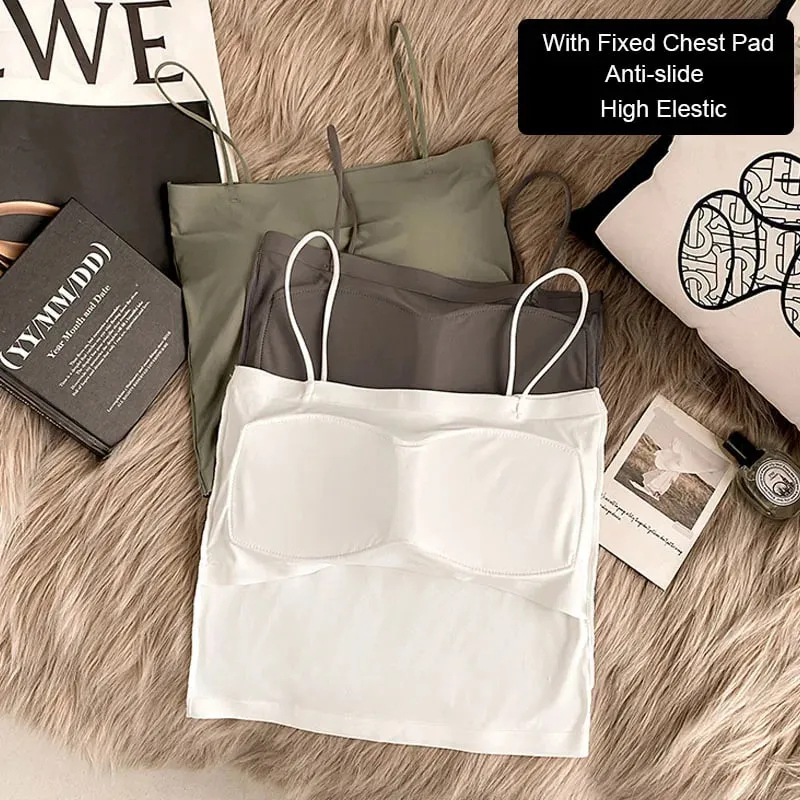2PCS/Lot Ice Silk Beauty Back Camisole Top For Women with Chest Pad Fixed Cup Inner Wear Outer Wear Summer Female Bandeau — image 4