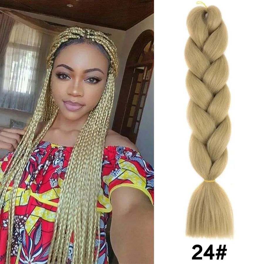 24 Inch Synthetic Jumbo Braid Pure And Ombre Braiding Hair Extensions For Women DIY Jumbo Hair Braids Black Green Gray Brown — image 11