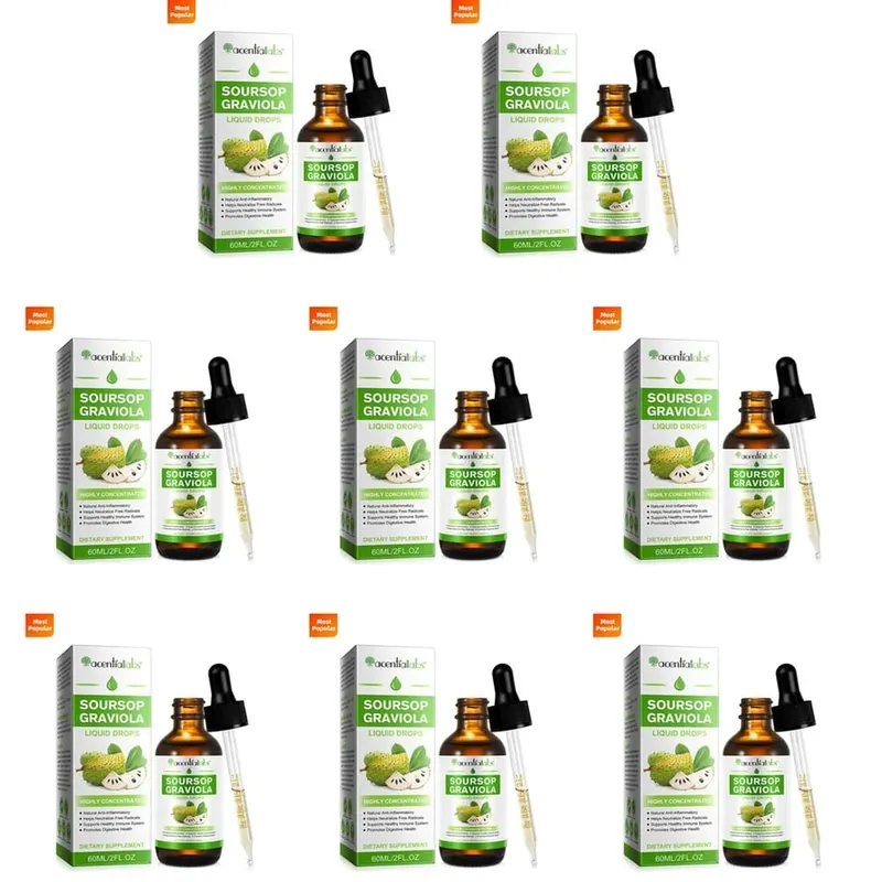 AcentiLabs Soursop Graviola Liquid Drops Vitamin C unterstützt die Verdauungsgesundheit, das Immunsystem und die Abwehr freier Radikale, 60 ml für Erwachsene