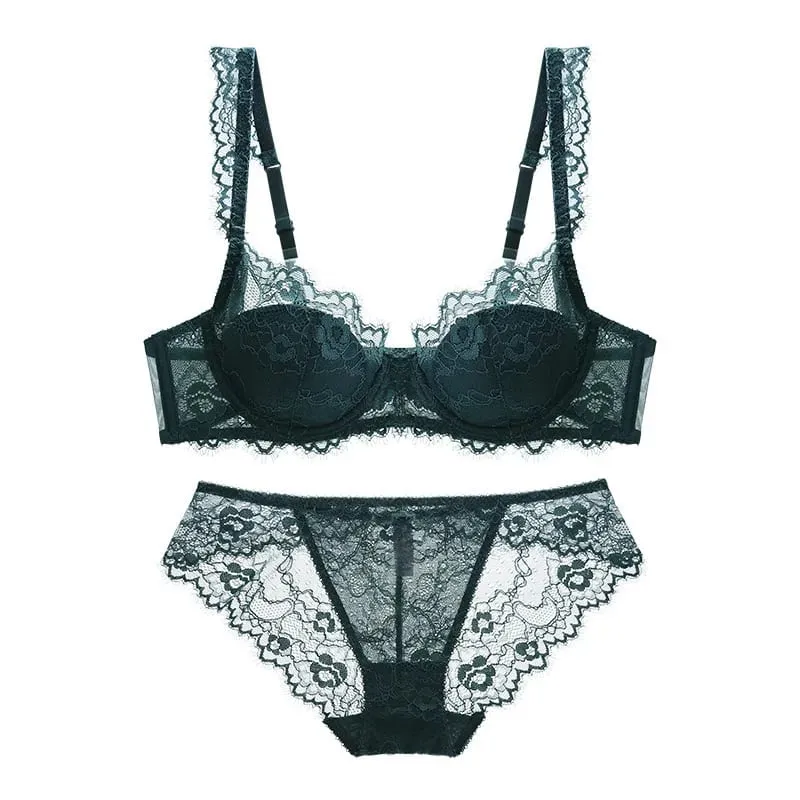 Women Sexy Lingerie Set Elegant Thin Lace Bra Set See Through Brief Sets Soft Underwear Ladies Bra and Panty Set — image 5