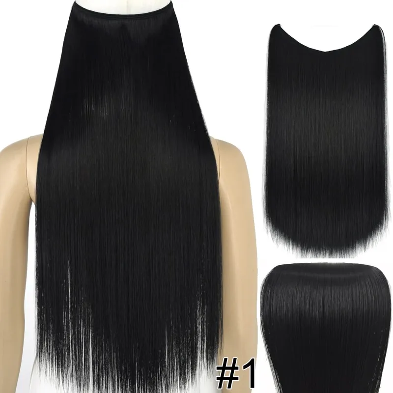 Synthetic Heat Resistant Hair Silky Straight Elasticity Invisible Wire Hair Extensions 8006
