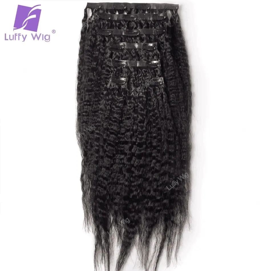 PU Clip in Extensions Human Hair Kinky Straight Hair Bundles Seamless Skin Weft Coarse Yaki Clip-on Hair Pieces 100G Luffy — image 2