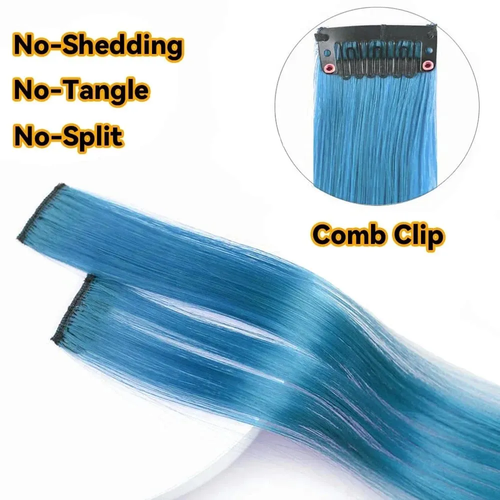Synthetic Hair Extensions With Clips Heat Resistant Straight Hair Extensions Color Colored Black Hair Clip Womens 8G/Pcs