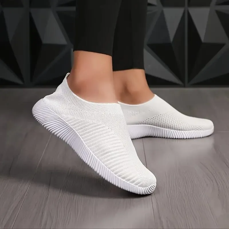 Chaussures pour femmes léger respirant maille sans lacet baskets noir blanc Sport course pour décontracté fête mode dames chaussures — image 8