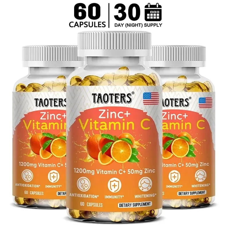 Taoters Vitamin C + Zinc Supplement - High Absorption - Immune System Skin Health Vitamins - Antioxidant Supplement