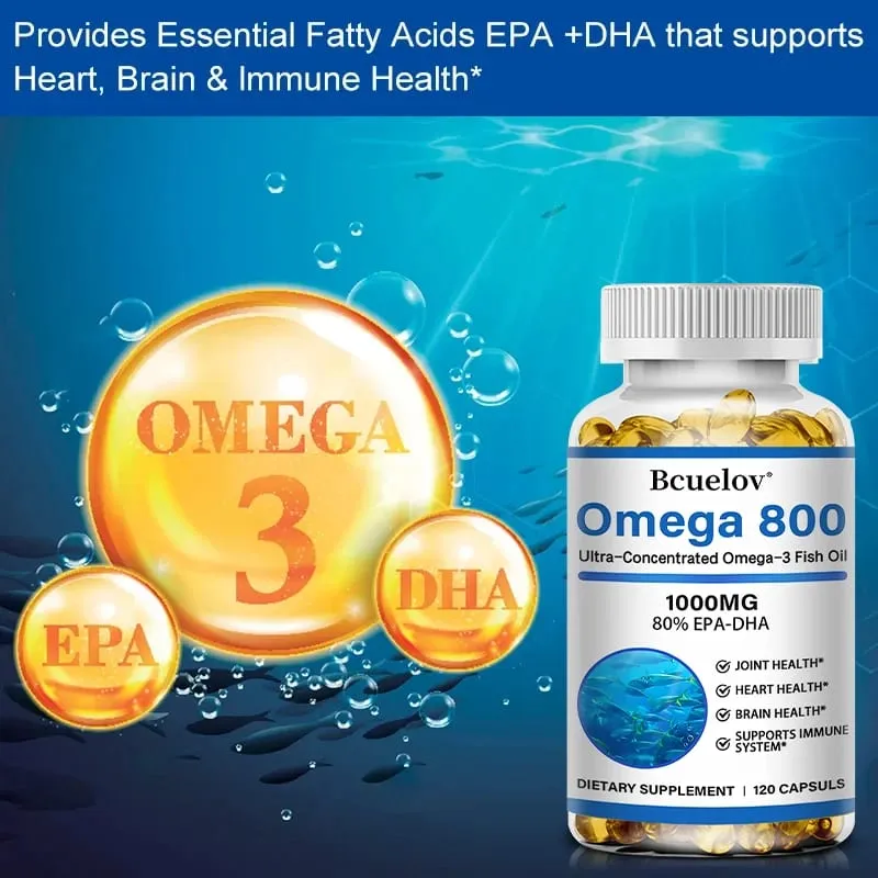 Bcuelov Fischöl Omega-3-Ergänzungsmittel, 1000 mg Kapseln, Omega-3-Fischöl für eine gesunde Herz-Gehirn-Unterstützung, 30/60/120 Kapseln — image 5