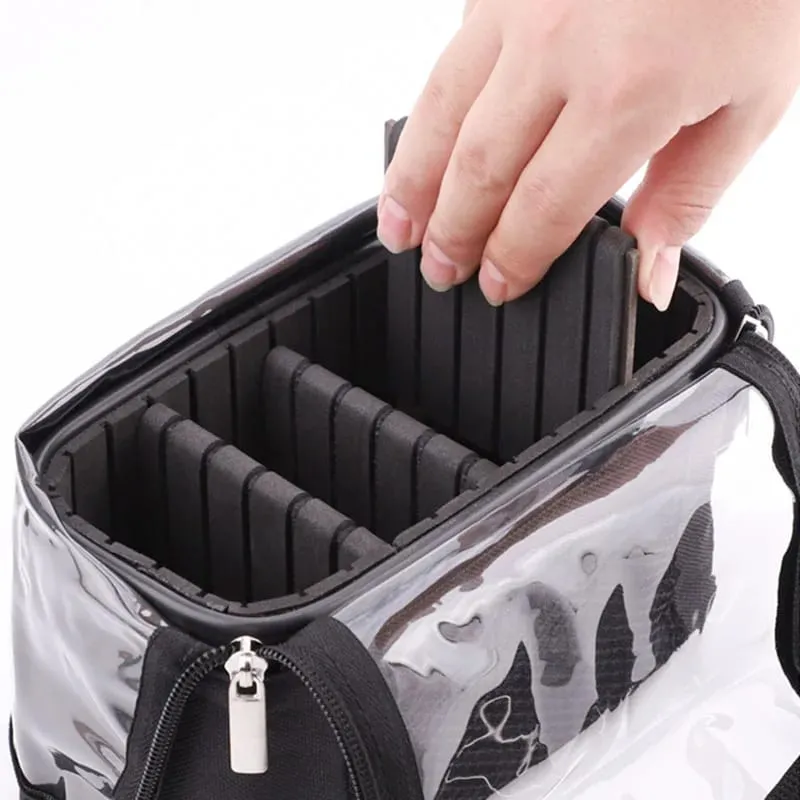 Clear Makeup Brush Holder with Lid Large Capatity Makeup Brushes Storage Bag Stand-up Makeup Artist Bags With Strap and Dividers — image 4