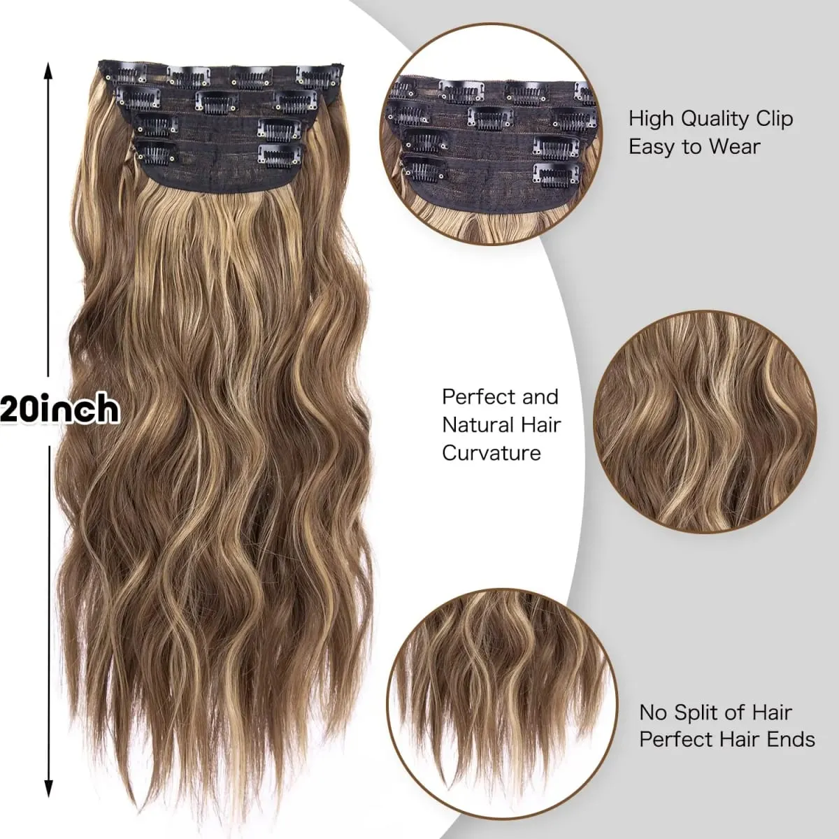 Leeons Wavy Clip In Hair Extensions 4 PCS Natural Soft Long Wavy Hairpieces Thick Double Weft Clip In Hair Extensions For Woman — image 5