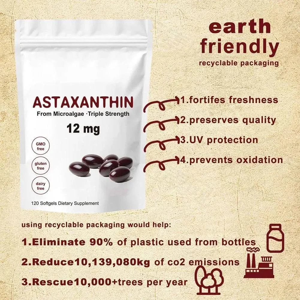 Premium Astaxanthin Capsules Antioxidant Supplements Supports Eye Joint Internal Circulation Skin Health & Natural Tanning