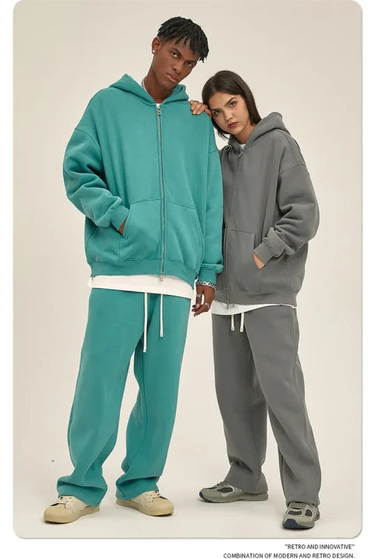 New Men Double Headed Zipper Fleece Hoodies Unisex Loose Basic Solid Warm Hooded Sweatshirts Coats For Winter HY0633 — image 38