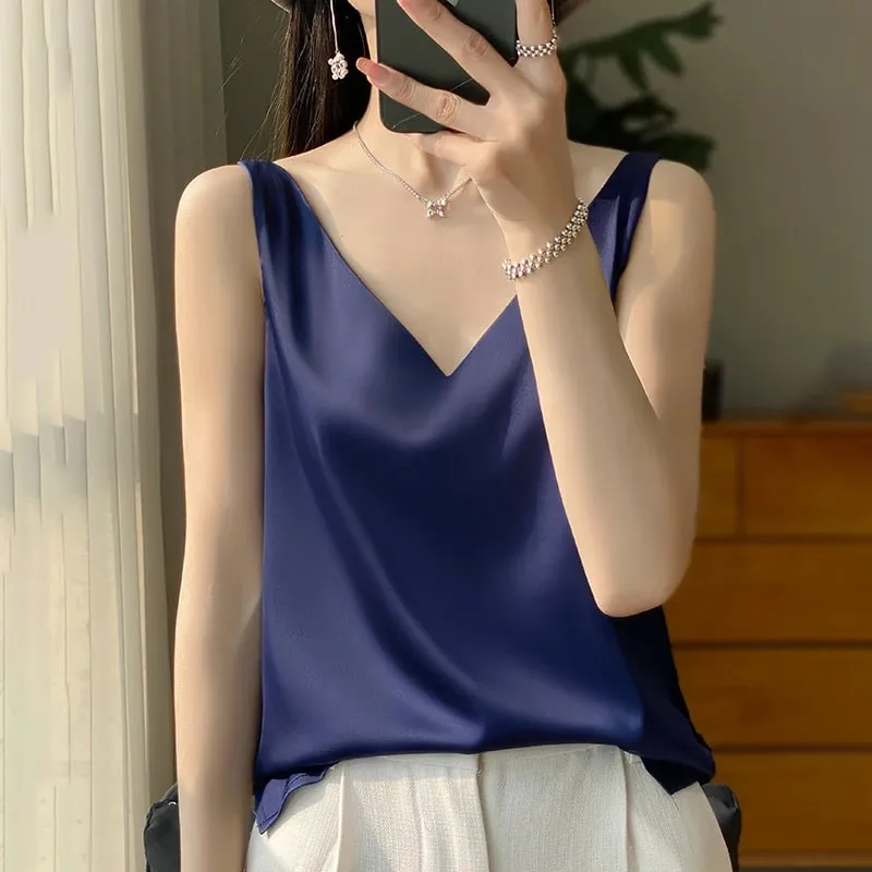 New Lce Silk Satin Camisole Women's Spring/Summer Solid Color Sleeveless Sexy Comfortable Silk Underwear Vest RW-D09 — image 15