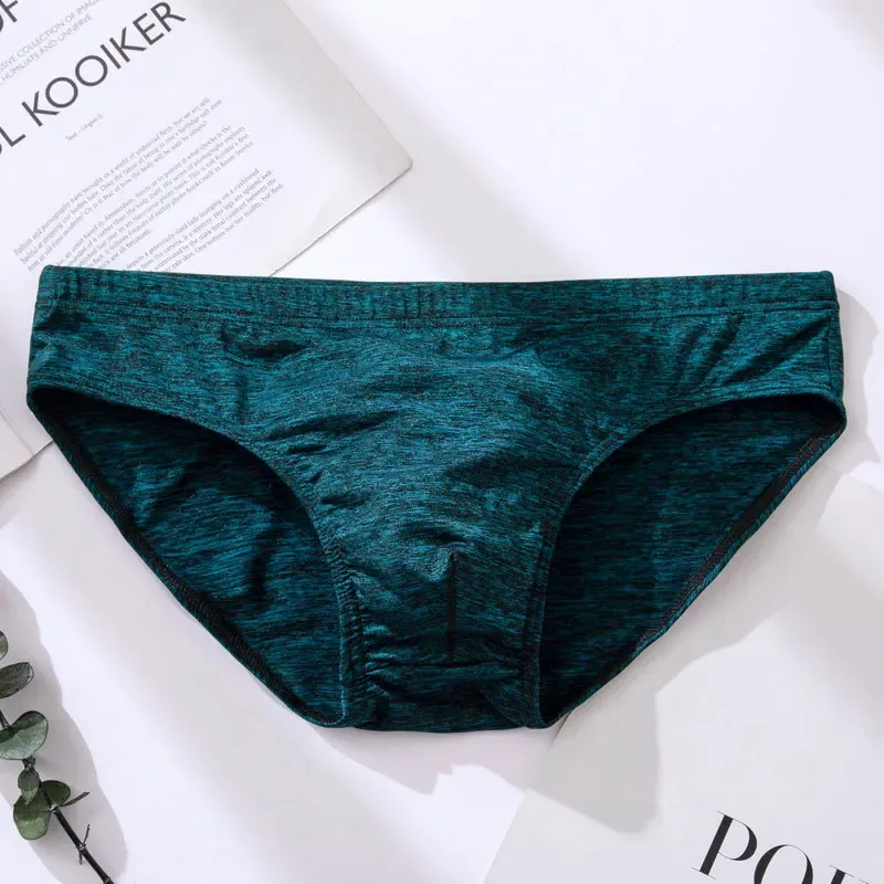 Men's Sexy Brief Ice Silk Elastic Quick Dry Cool Feel Underwear Youth Low-rise U Convex Pouch Sports Panties Comfortable Mankini — image 3