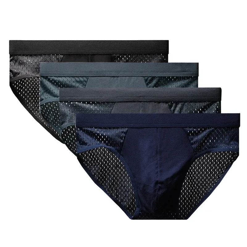 Men Underwear Male Thin Breathable Triangle Panties for Men's Ice Silk Briefs Mesh Sexy Square Corner Pants for men's Shorts