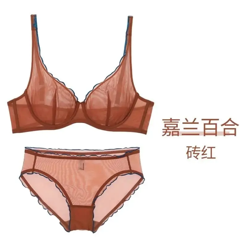 Bra Minimiser Perancis Canggih Set Lingerie Jaring Tanpa Bantalan Dukungan Underwire Cangkir Segitiga untuk Set Celana Dalam MOYISU Payudara Besar — image 12