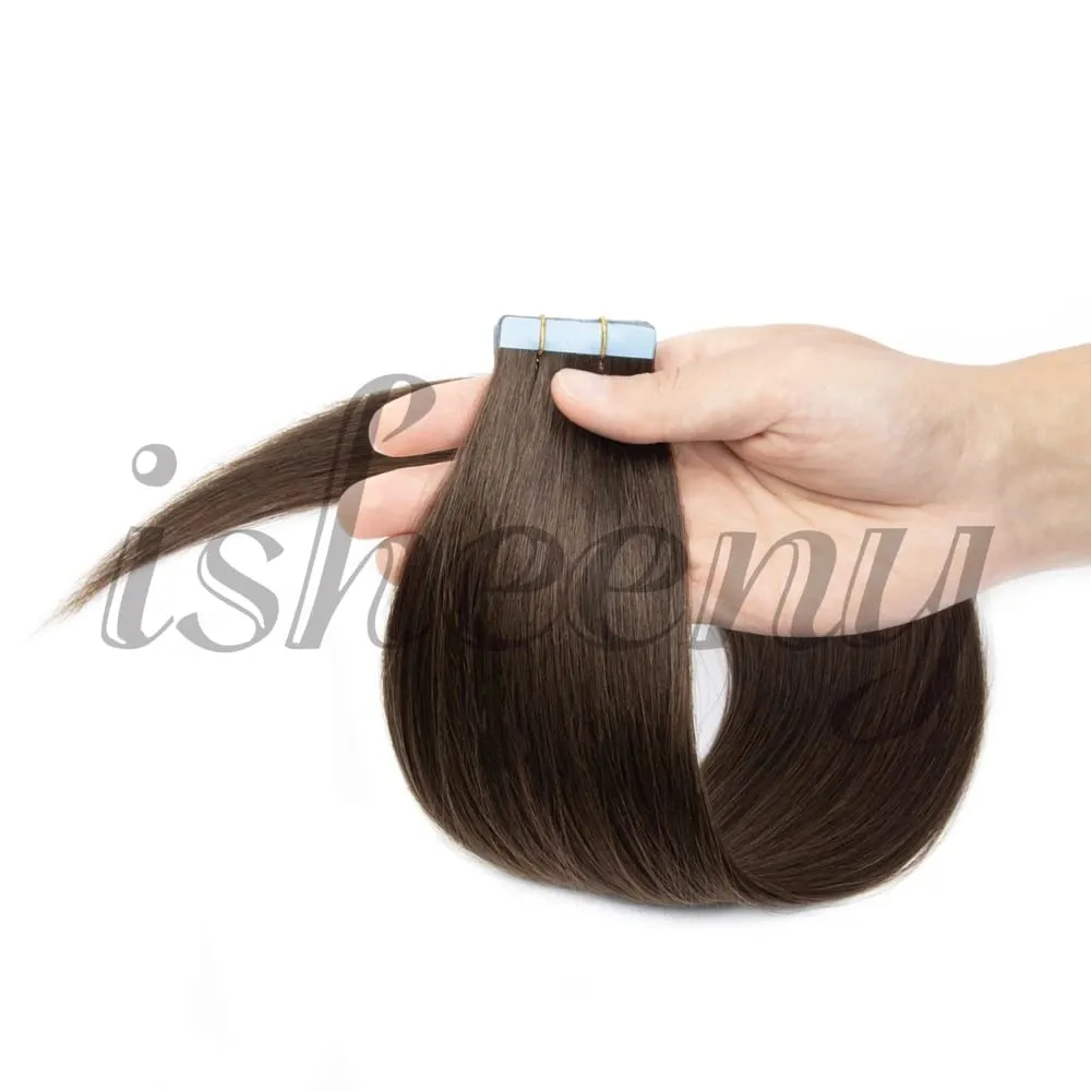 Isheeny Tape in Human Hair Extensions Straight 12"-20" Natural Machine Remy Tape Hair Extension 20pcs Black Brown Blonde Hair — image 8