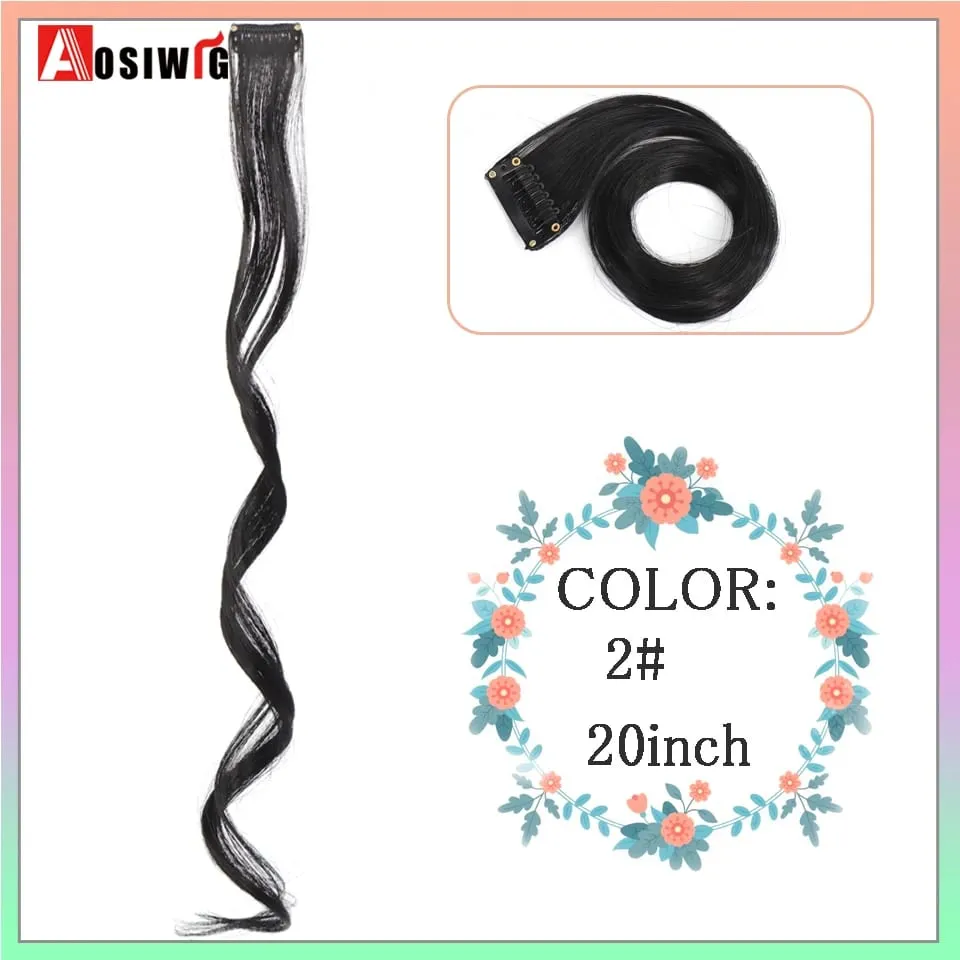 22" Synthetic Long Straight Rainbow Highlight Colored Hair Extensions Clip In One Piece Ombre Pink Purple Green Yellow For Wome