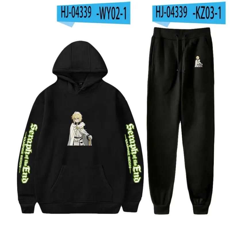 Harajuku cómodo Seraph of the End estampado sudadera pantalones de chándal traje sudaderas con capucha + pantalones traje niños/niñas conjunto de 2 piezas ropa — image 22