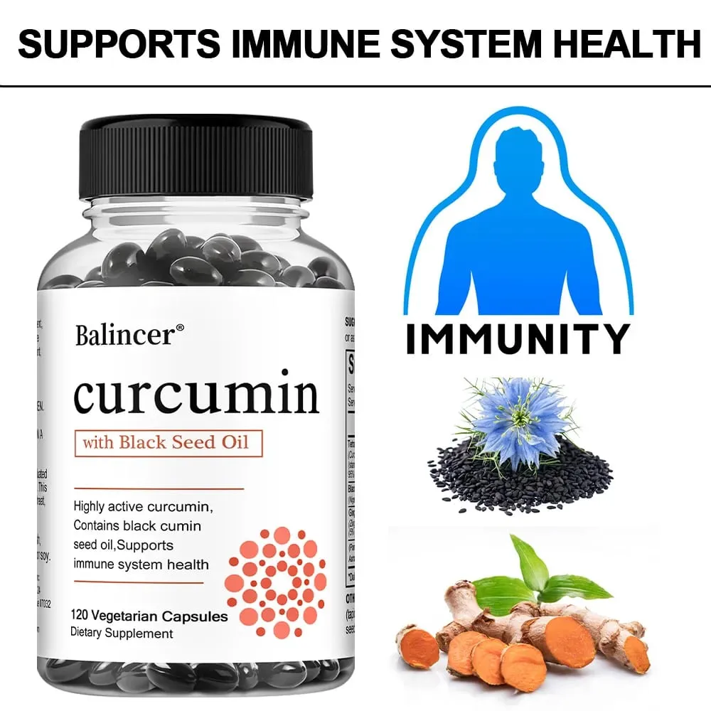 Turmeric Curcumin Capsules Supplement with Black Seed Oil Extract for Joint Digestive & Immune Support Brain Cognition — image 1