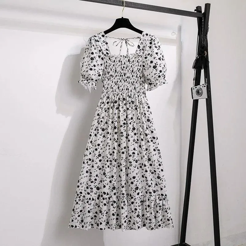 Spring Summer Chiffon Dresses Fashion Female Elastic Waist Short Sleeve Pleated Casual Dress Women A-line Dresses Vestidos — image 22