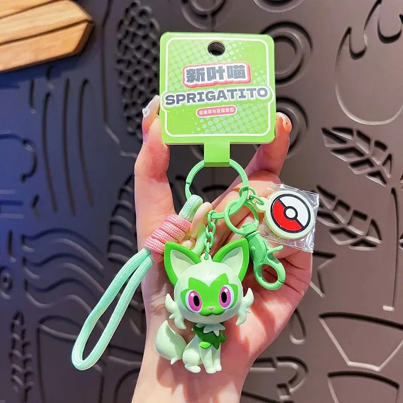 Genuine Pokemon Keychain Pikachu Gengar Sylveon Sprigatito Quaxly Fuecoco Anime Action Figure Toy Keyring Fragrance Pendant — image 11