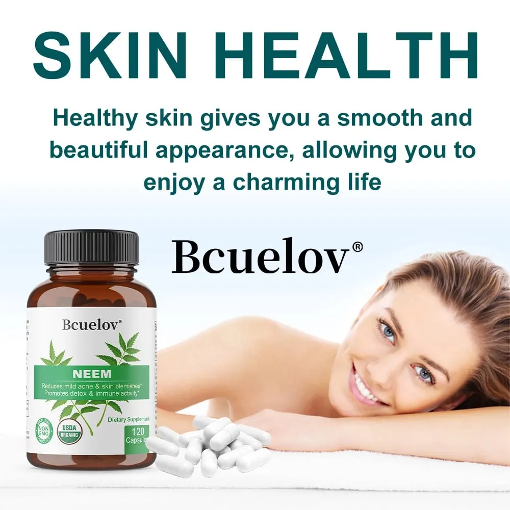 Organic Neem Capsules - Mga Herbal Acne Supplement na Sumusuporta sa Maaliwalas na Balat at Detox - Vegan Non-GMO Gluten Free — image 4