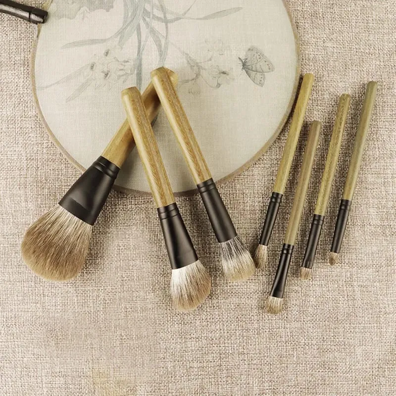 7pcs/set Fox hair Makeup brushes Set Powder Blusher Stippling Eyeshadow Detail Shadow Make up brushes Green Ebony Handle