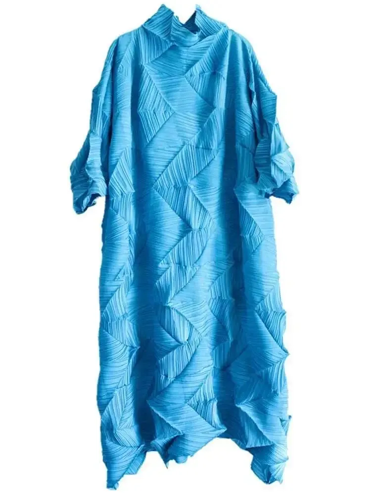 Pleated Maxi Dress For Women Turtleneck Solid Color Loose Style Female Fashion Clothing 2025 Spring Summer New 2DA3596 — image 5