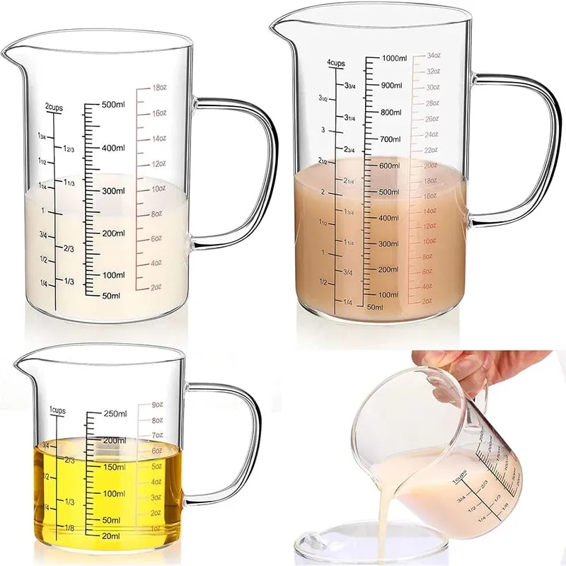 Mataas na Borosilicate Glass Measuring Cups Clear Glass Scale Cup With Handle V Shaped Spout Kitchen Glass Measuring Beaker — image 1